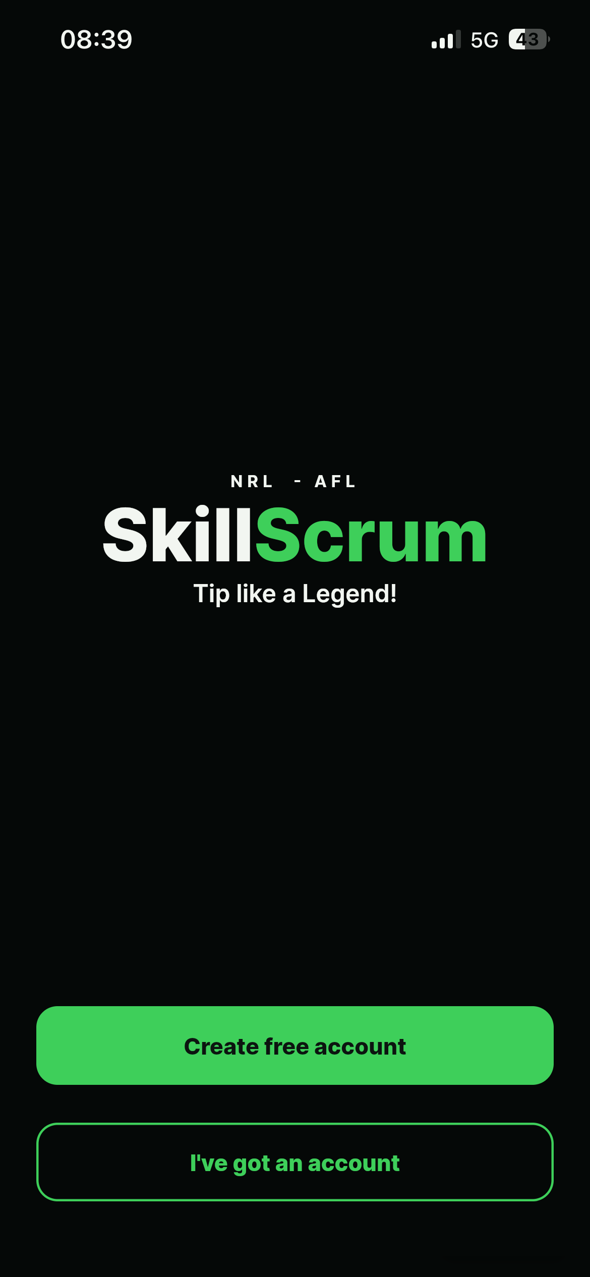 SkillScrum welcome screen